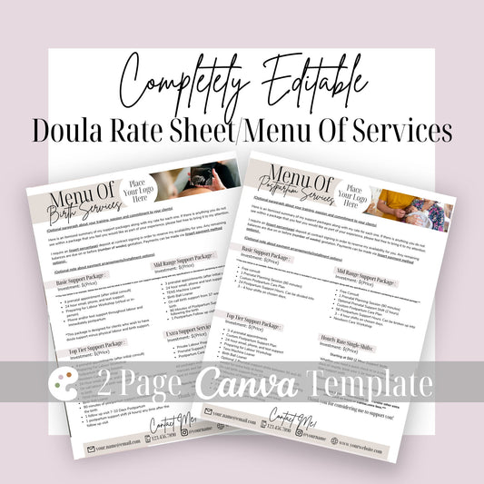 Doula Menu of Services | Birth Doula Forms | Postpartum Doula Forms | Doula Handouts | Doula Templates