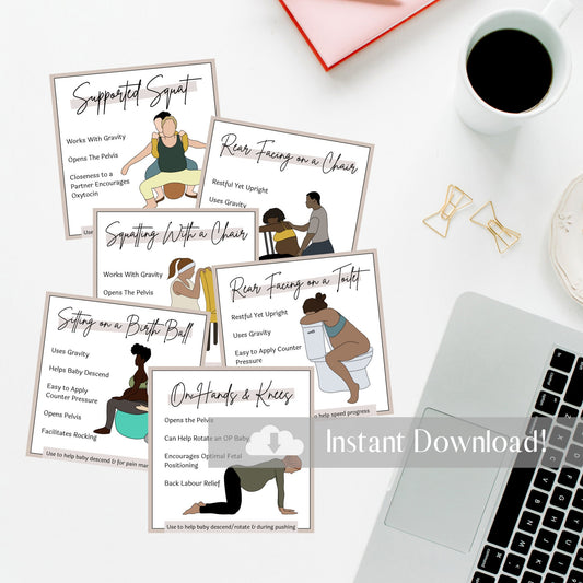 Labor/Labour Positions Flash Cards | Birth Doula Handouts | Childbirth Education