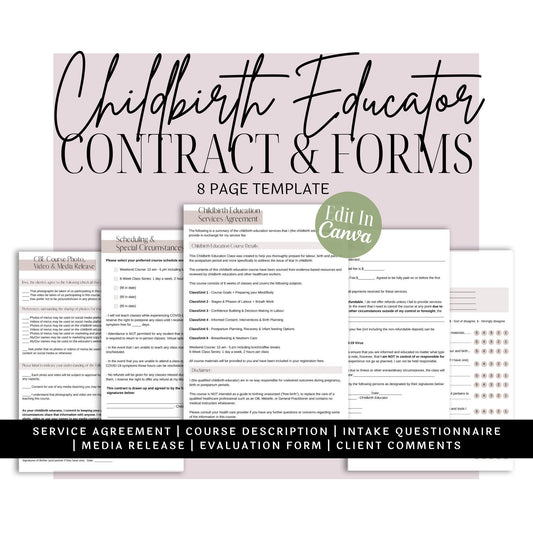 Childbirth Education Course Registration Contract and Forms | Childbirth Education | Doula Templates