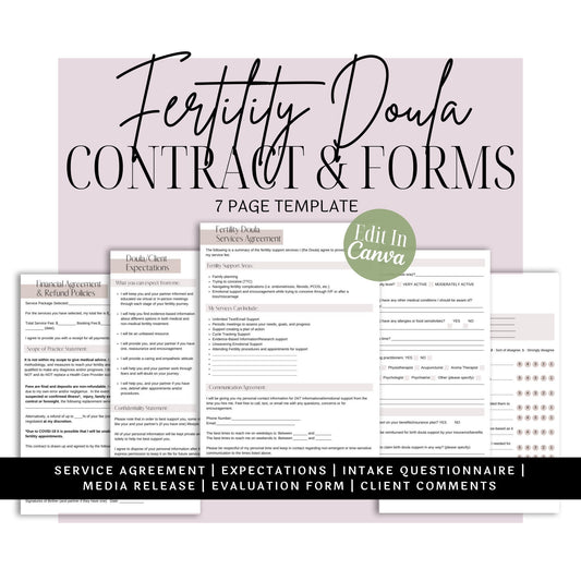 Fertility Doula Contract and Client Intake Forms | Doula Forms | Doula Handouts | Doula Templates